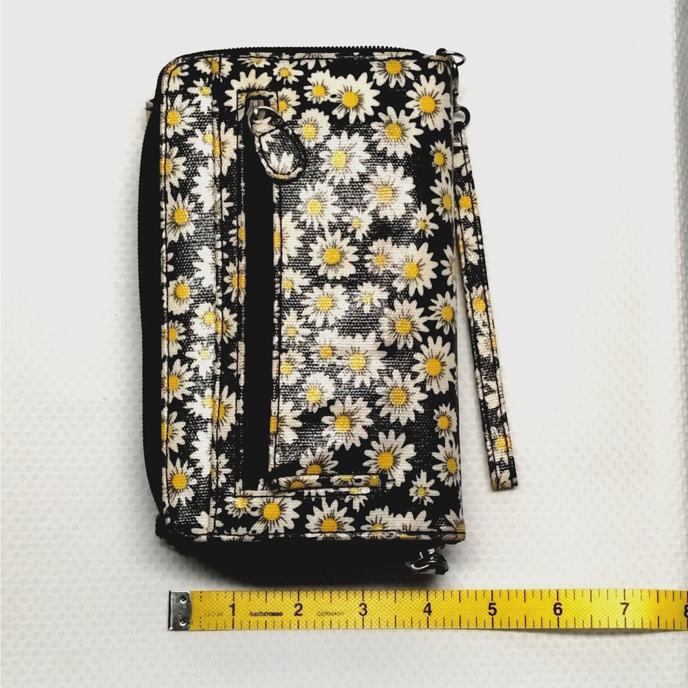 Safe Keeper Boho Daisy Floral Womens Wristlet Wallet Clutch Black Yellow Bag